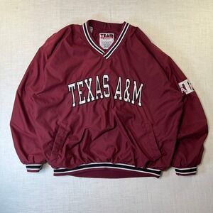 VTG Texas A&M Pullover Team Edition Men's Medium Windbreaker Maroon V-Neck FLAWS